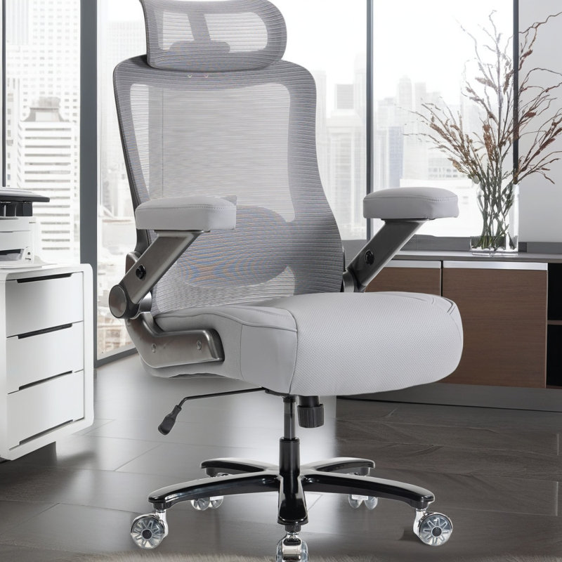 500lbs Big and Tall Office Chair- Heavy Duty Executive Computer Chair with 3D Flip Arms, Large Wheels, Ergonomic Mesh High Back Desk Chair, Extra Wide Seat Adjustable Lumbar Support & Headrest