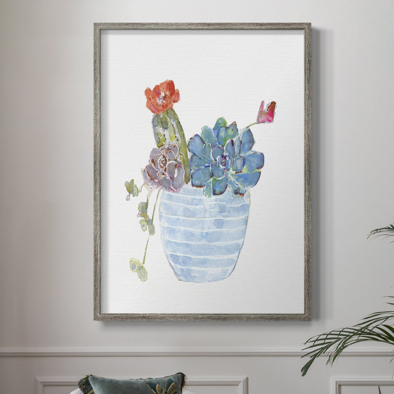 «Cactus and Succulent Blooms I», reproduction encadrée - bois massif 45442, H 11 po x l 9 po