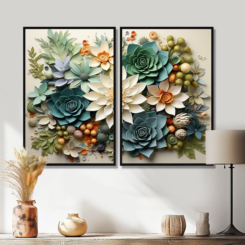 Plantes vertes succulentes sereines VI - Fleurs murales succulentes, Noir, H 36 po x l 48 po, Impression encadrée flottante