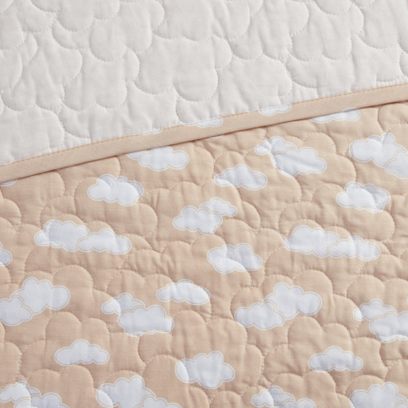 Full/Queen Reversible Cotton Quilt Set with Sunshine and Cloud Print
