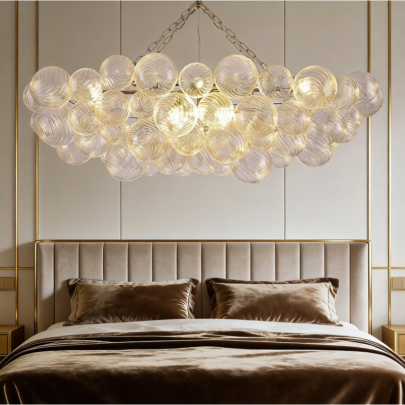Lustre 51 pouces en verre de Murano soufflé à la main 9 lumières avec cadre en laiton doré, 9 lumières