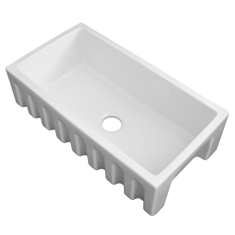 Fireclay Venice Front Reversible 33" L x 18" W Farmhouse/Apron Kitchen Sink with Accessories, White Gloss