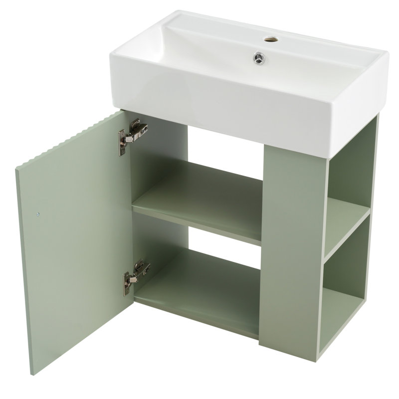 21.6 Inch Modern Floating Bathroom Vanity With Ceramic Basin And Right Side Storage, Space-Saving And Stylish For Small Bathrooms