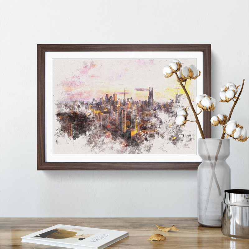 Toronto Canada Skyline - Picture Frame Painting Print, 24cm H x 33cm W x 2cm D, Walnut Framed