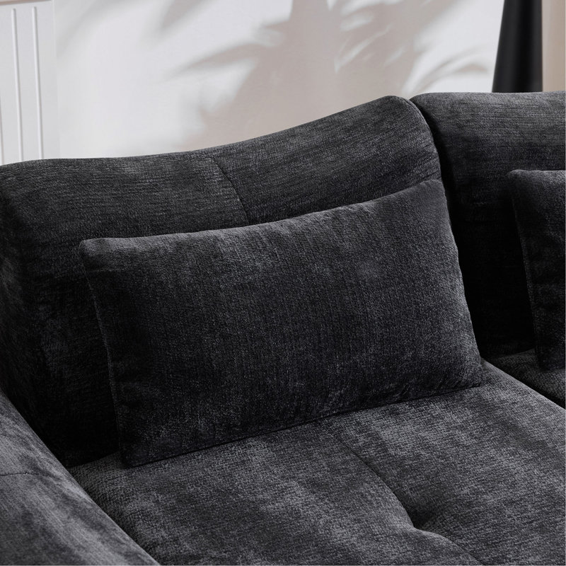 Canapé-lit d'angle modulaire et pliable Cloud pour salon, chambre à coucher et espace de divertissement, Tissu noir, Noir
