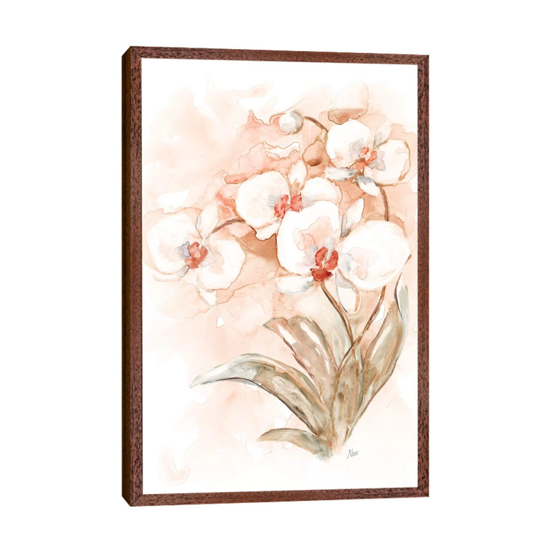 White And Coral Orchid II by Nan - Print on Canvas, Classic Brown Wood Framed, 66.04 cm H x 45.72 cm W