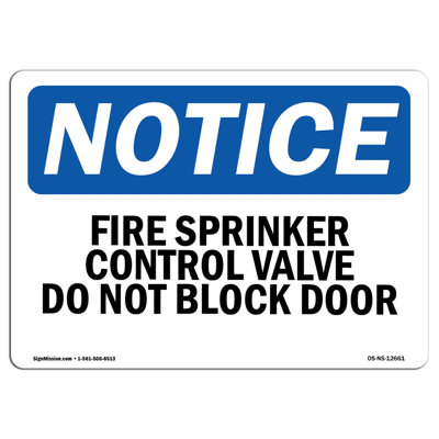 Fire Sprinkler Control Valve Do Not Block Door Sign