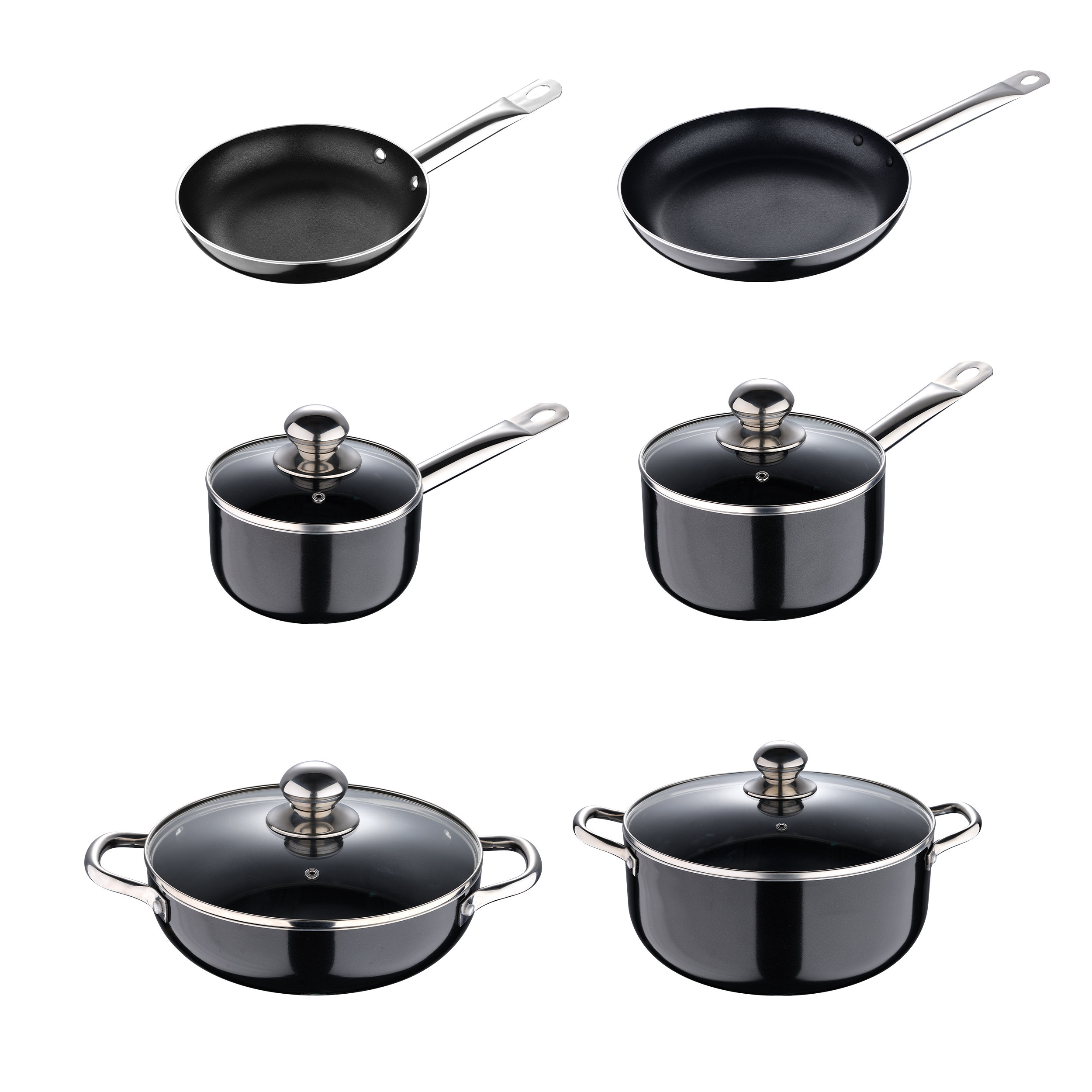 Bergner Prochef by Bergner - 10 Pc Non Stick Cast Aluminum Pots and Pans Cookware  Set with Vented Glass Lids