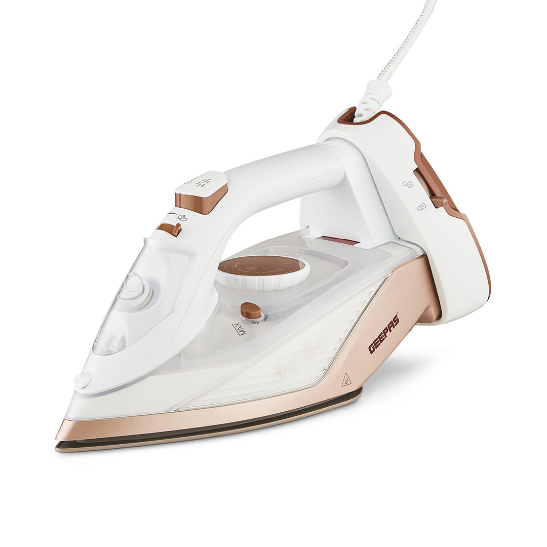 GEEPAS Steam Iron | Clothes Dry & Steam Press | 35s Fast Heat-Up Vertical Steaming | Ceramic Soleplate Adjustable Temperature Cordless | 300ml Tank 0.