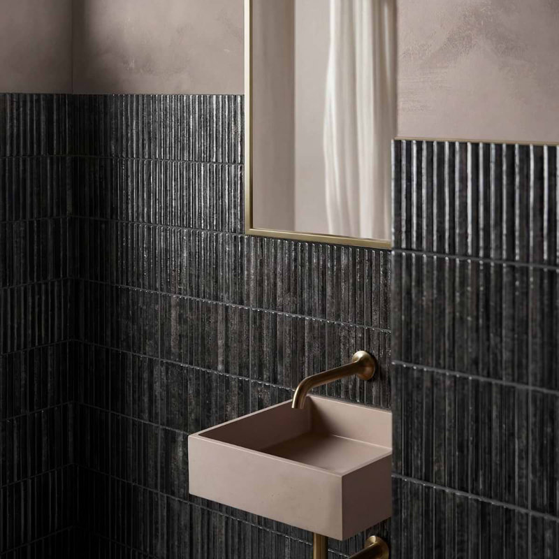 Curve Fluted 6X12 3D Glossy Ceramic Tile, Black