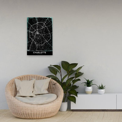 «Dark Charlotte City Map Minimalist Modern Contemporary City Architecture», reproduction d'art murale