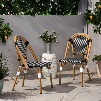 Chaises de bistro françaises d'extérieur Pe et aluminium 2, noir et blanc, imprimé, cadre rouillé 2, bistro, blanc avec