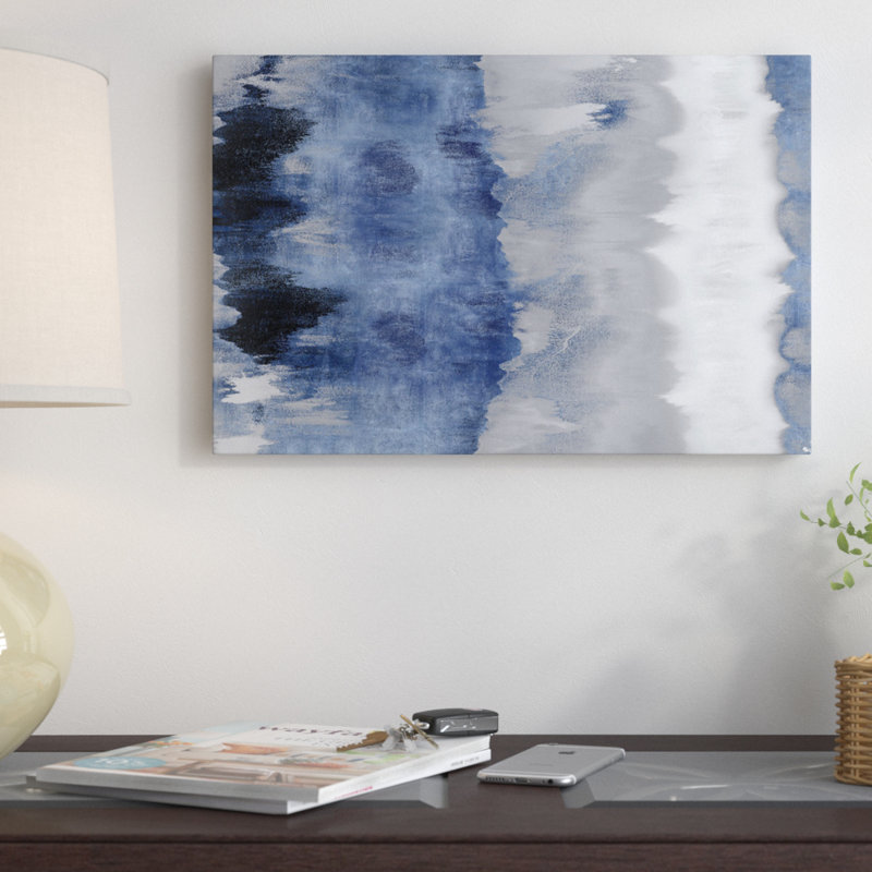 « résonateur-indigo », reproduction d’art sur toile tendue, H 18 po x l 26 po x P 1,5 po, Toile avec cadre flottant noir
