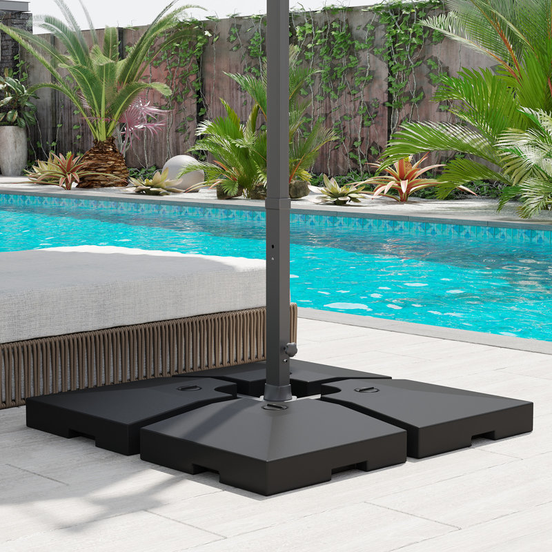 Base de parasol de patio en porte-à-faux 4 pièces, poids de parasol extérieur décalé, ensemble de plaques à sable d'une capacité de 176 lb ou d'eau de 264 lb, noir
