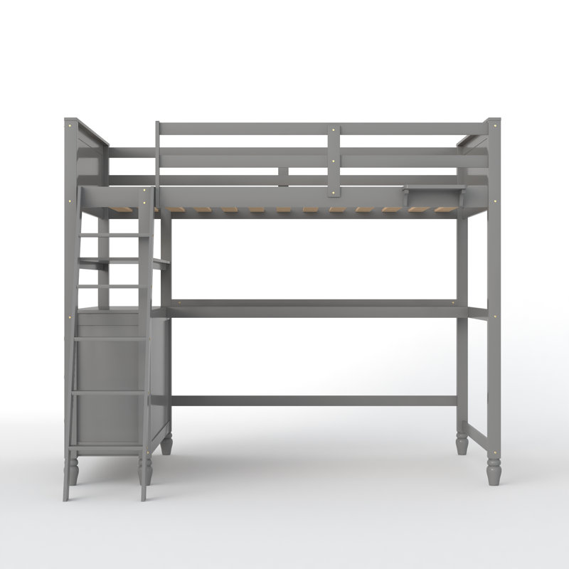 Lit mezzanine avec tiroirs et bureau, gris