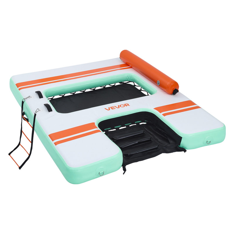 Quai flottant gonflable, plateforme de quai gonflable de 8 x 6 pi, tapis gonflable antidérapant avec sac de transport portable et échelle détachable, plate-forme flottante pour la plage