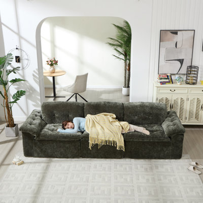 121" Sectional Sofa Comfy Cloud Couch for Living Room, Emerald 3-Seater Chenille Modern Sofa