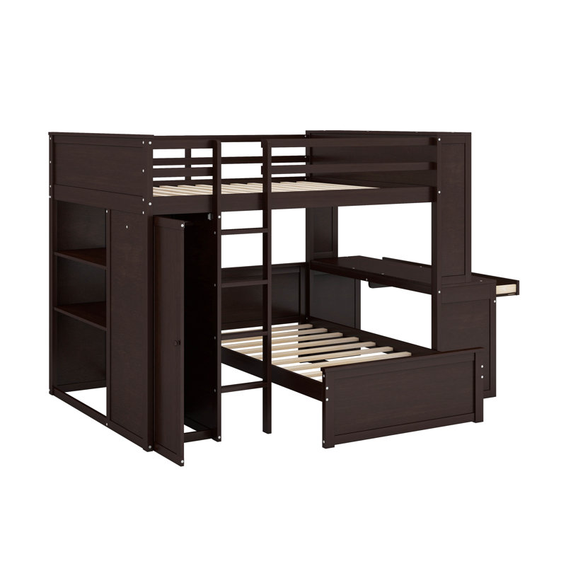 Full Size Loft Bed With A Twin Stand-Alone Bed,Wardrobe,Desk,And Shelves