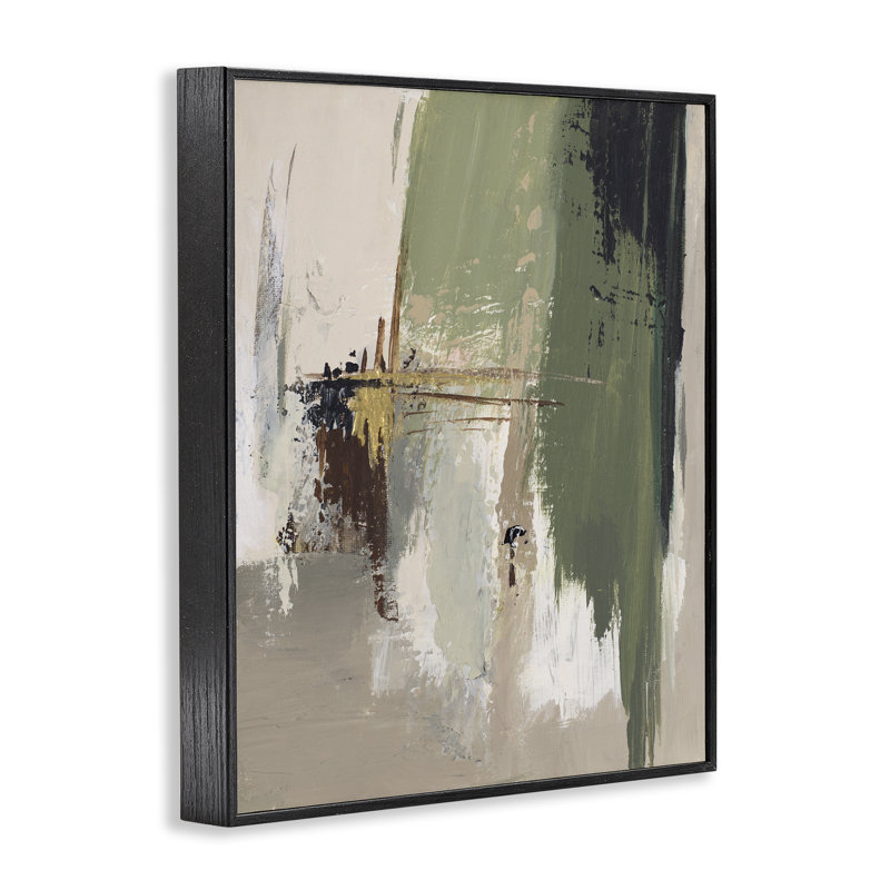 Vert et brun clair, coups de pinceau, estampe numérique encadrée par Patricia Pinto, Giclée encadrée noir minuit