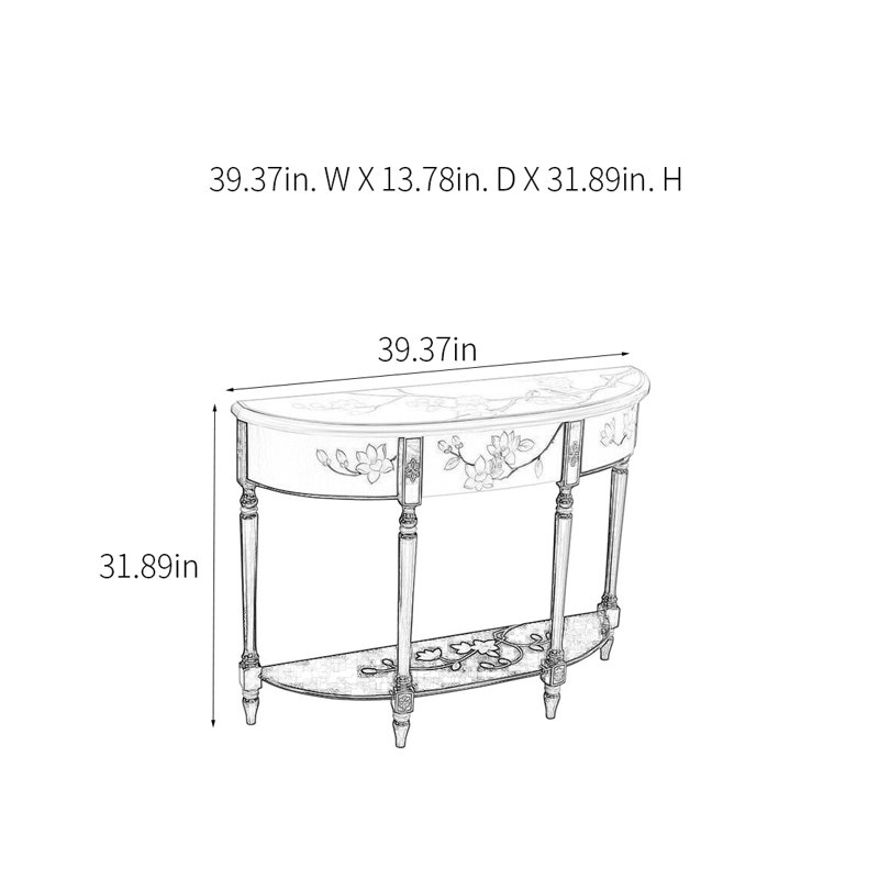 Console demi-cercle dessiné à la main, H 31,89 po x l 39,37 po x P 13,78 po