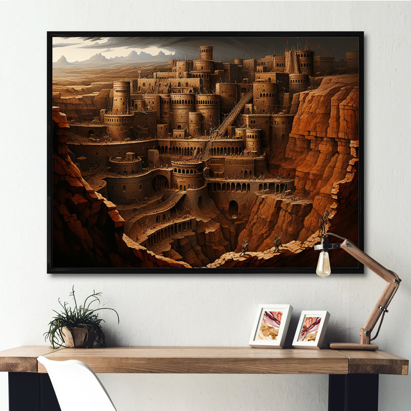 Abstrait Judaïsme Masada Fortress Mystery - Reproduction, H 24 po x l 32 po x P 1 po, Cadre flottant noir