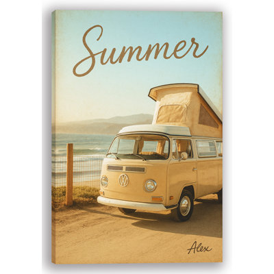 Retro Summer Van by the Coast – Vintage-Inspired Canvas Wall Art