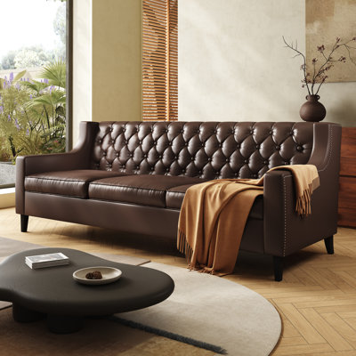 78.75" Leather Couch,  Chesterfield Sofa With Deep Seat & Tufted Back,  Classic Vintage Couch For Living Room, Office, Brown