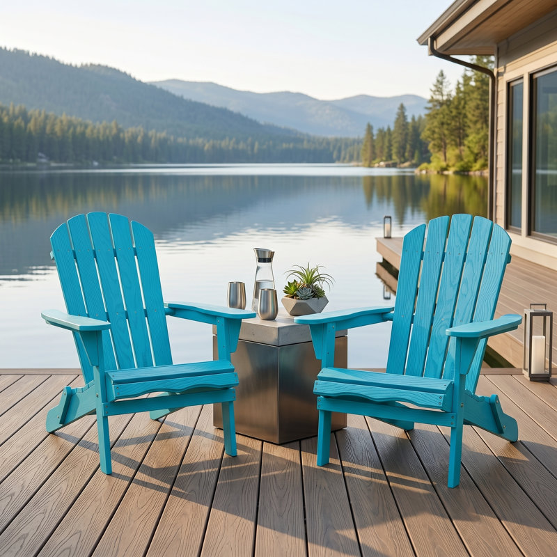Ensemble de 2 chaises Adirondack pliantes en bois massif turquoise, Bleu turquoise