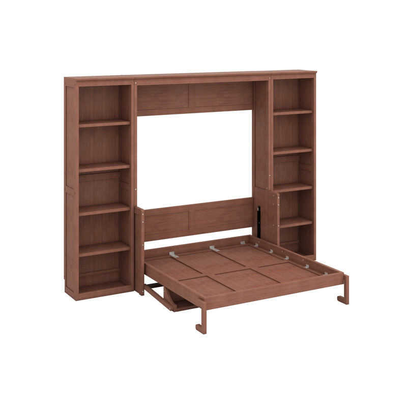 Lit escamotable double avec bureau et bibliothèque, Lit double