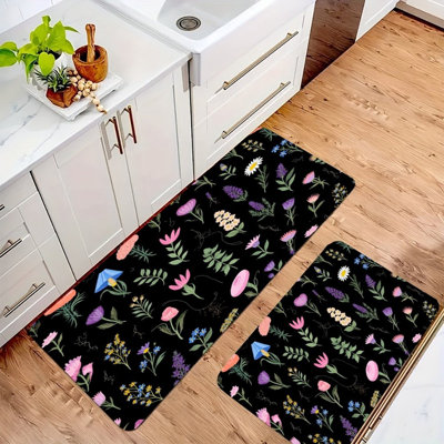 Ensemble de 2 tapis de cuisine à motif floral foncé et botanique