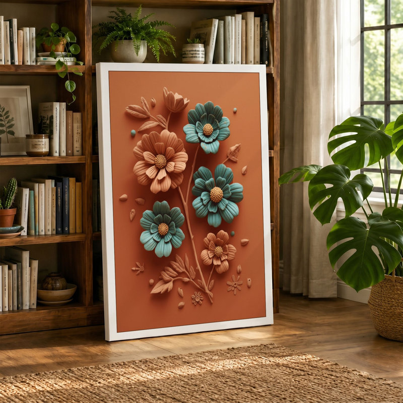 Terracotta Blooms Botanical - Wrapped Canvas, 36x24 - 91.4 x 61.0 cm, Ochre Border