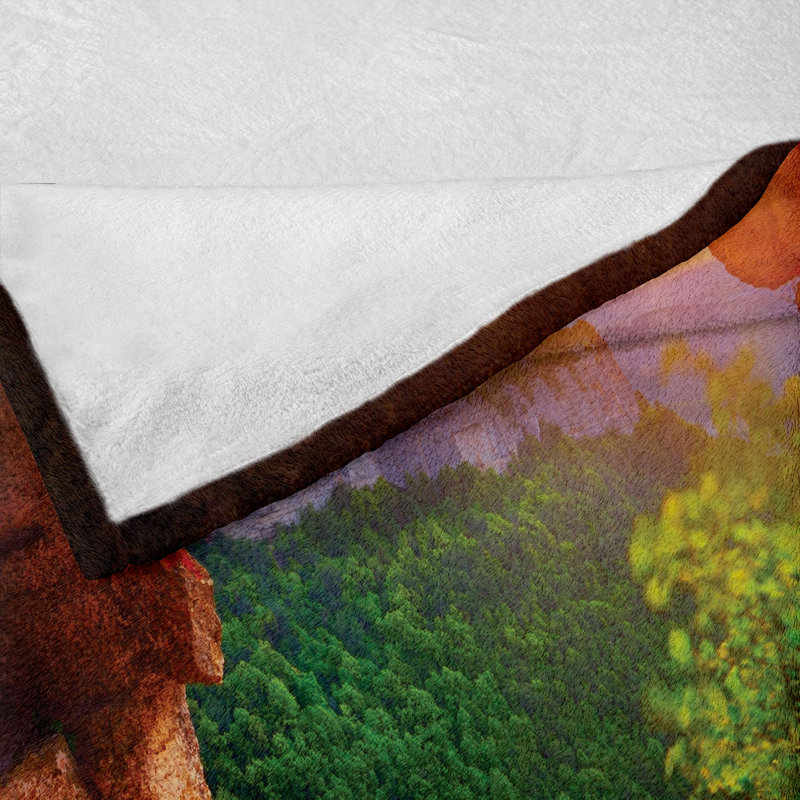 Ambesonne Landscape Fleece Blanket Canyon at Sunset Time Green Orange, 70" W x 90" L