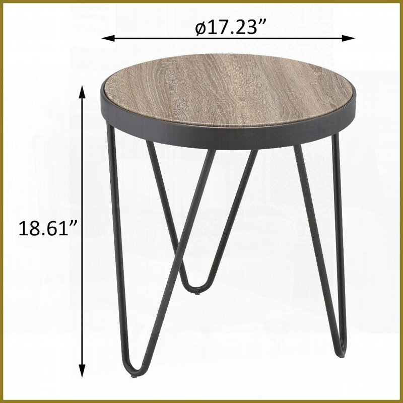 Circulaire chêne gris patiné & amp; Table basse noire - polyvalente pour les petits espaces Pieds en métal stables