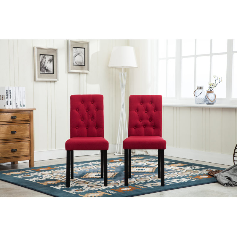 Brainard 46cm H Tufted Linen Upholstered Side Chair, Red, 2