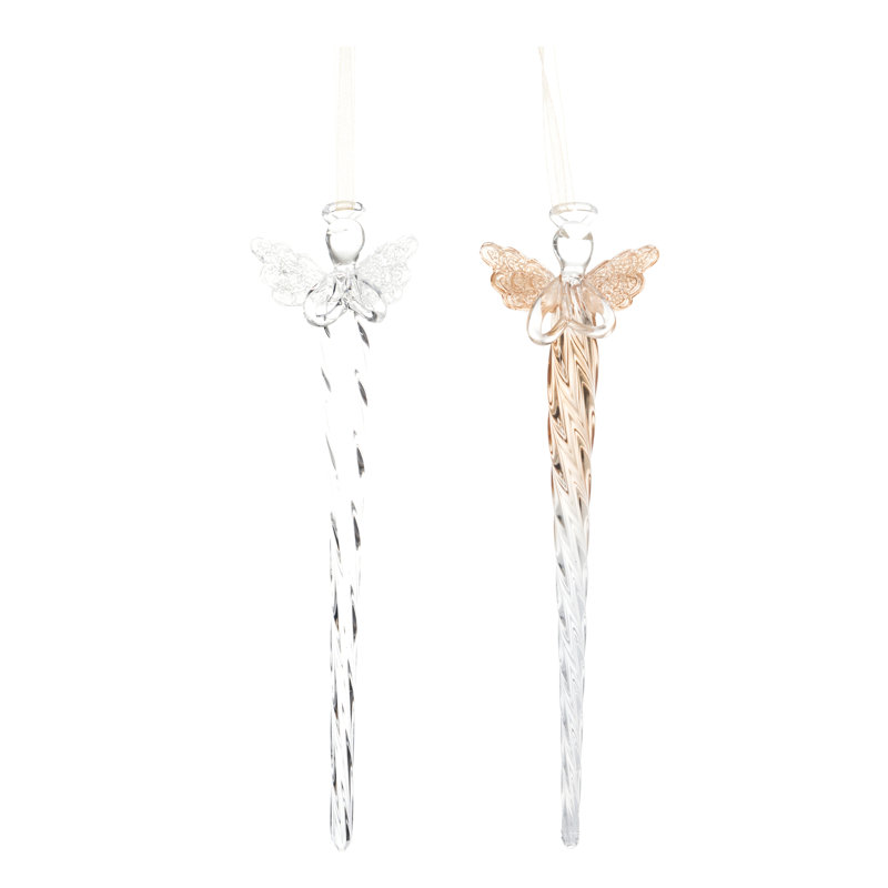  Glass Tall Angel Ornament Set of 2 Christmas Home Decorations