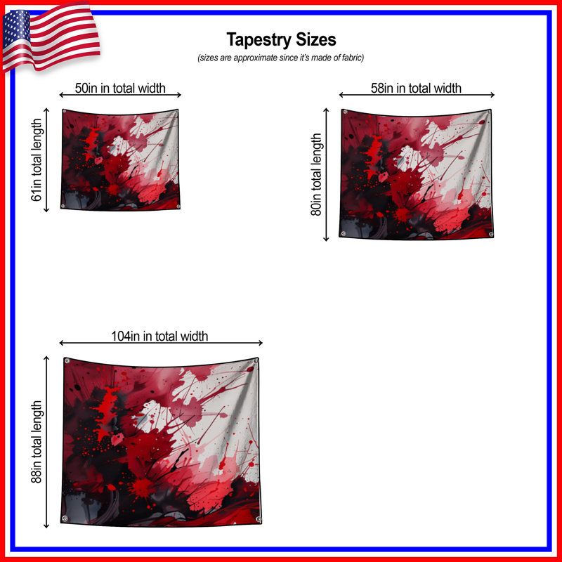 Tapisserie murale rouge et noir, 104in H x88 with 4 Grommets