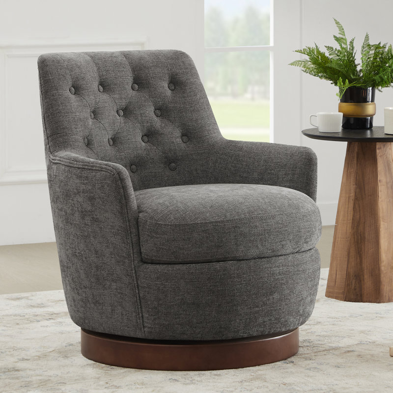 Fauteuil pivotant capitonné 29,1 po Brishen, Mélange de polyester gris fossile