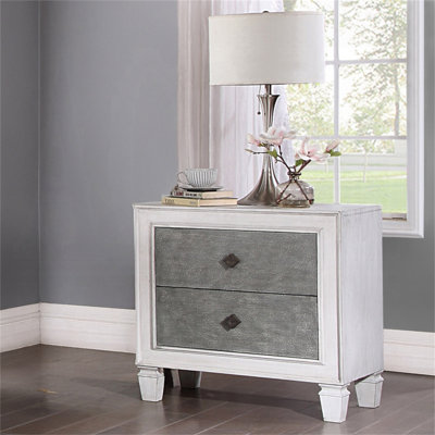 Table de chevet moderne à 2 tiroirs avec finition blanche et grise de style rustique moderne