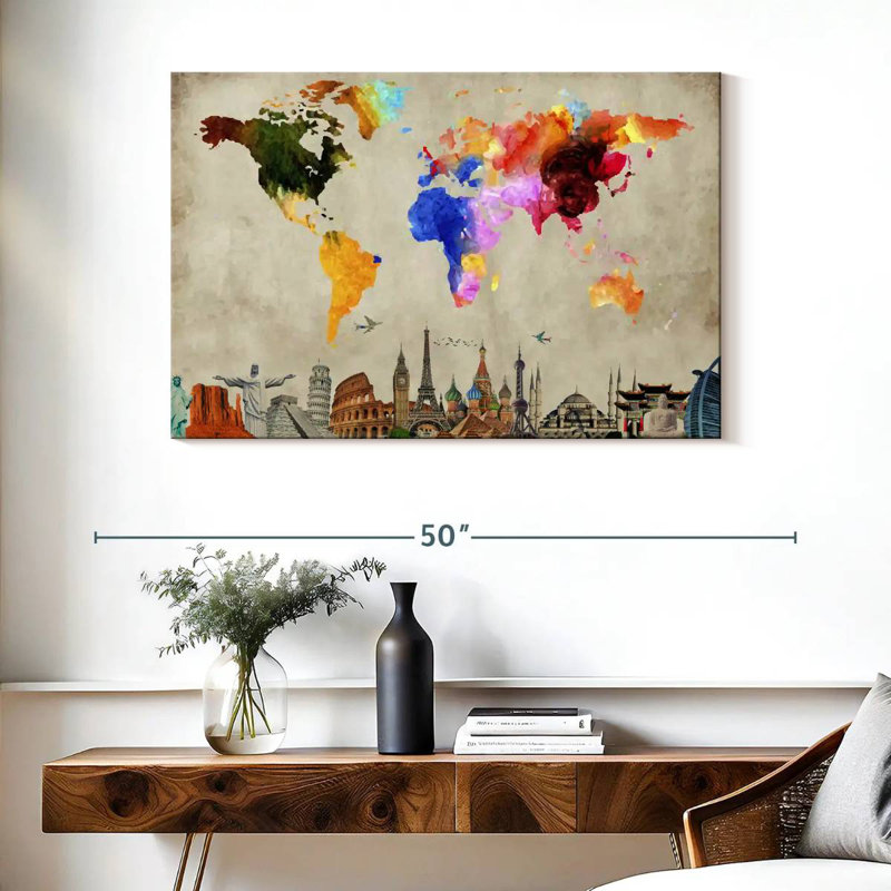 Carte du monde vibrant Aliaz I, H 26 po x l 39 po