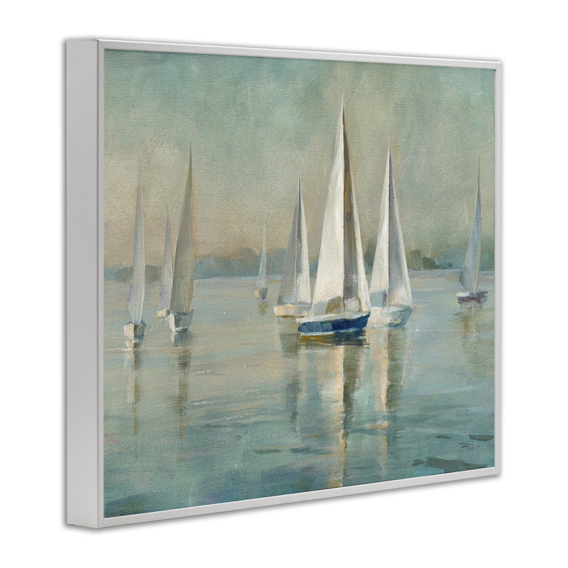 Voiliers traditionnels, lac relaxant, peinture nautique par Danhui Nai - impression d'art graphique, H 11 po x l 14 po