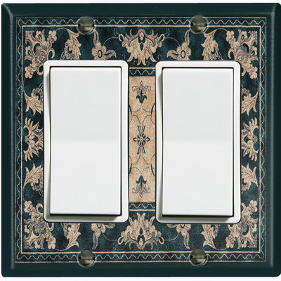 Élégante plaque beige à motif de tapis à 2 bandes de couleur vert foncé