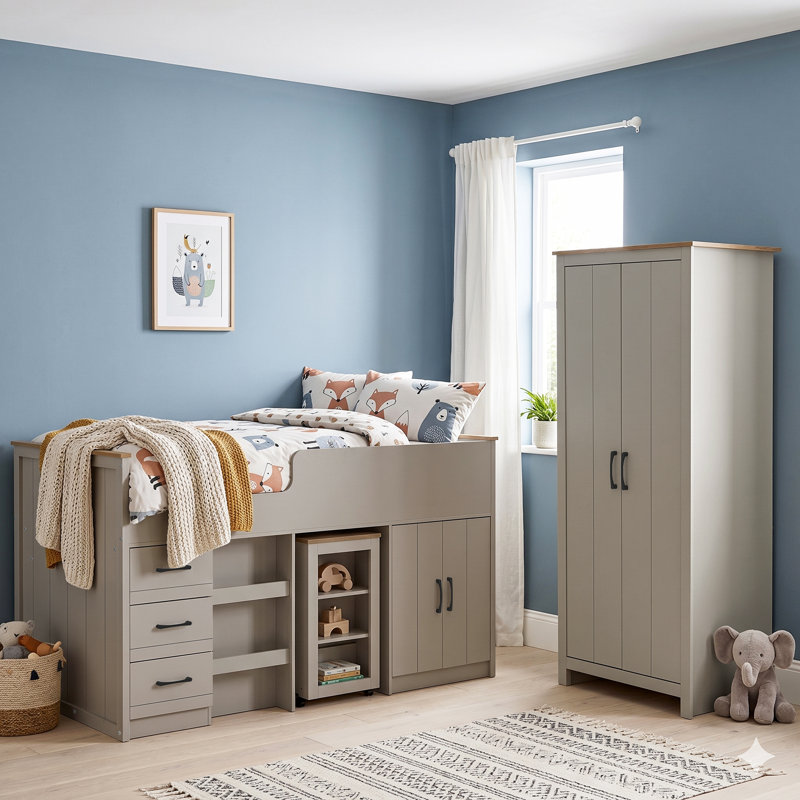Limestone Kids Midsleeper With Wardrobe Bedroom Set, Grey