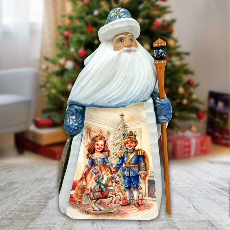 Figurine sculptée en bois Clara et Casse-noisette par le père Noël par Debrekht