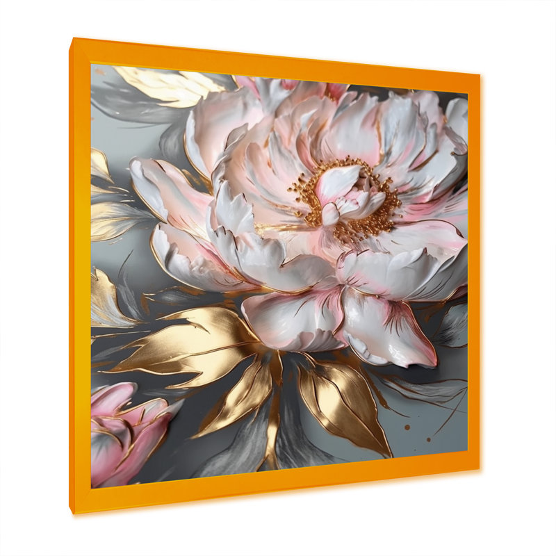 Pivoines roses et grises élégance IV - impression, H 16 po x l 16 po x P 1 po, Encadrement doré