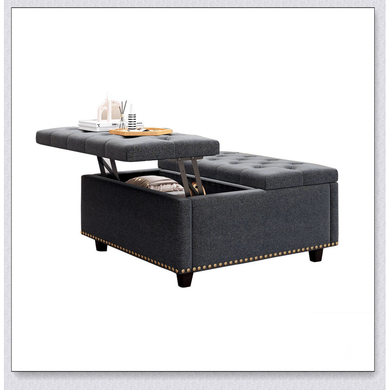 Massive banc de rangement carré, repose-pieds avec deux portes de rangement, table basse moderne Mid-Century