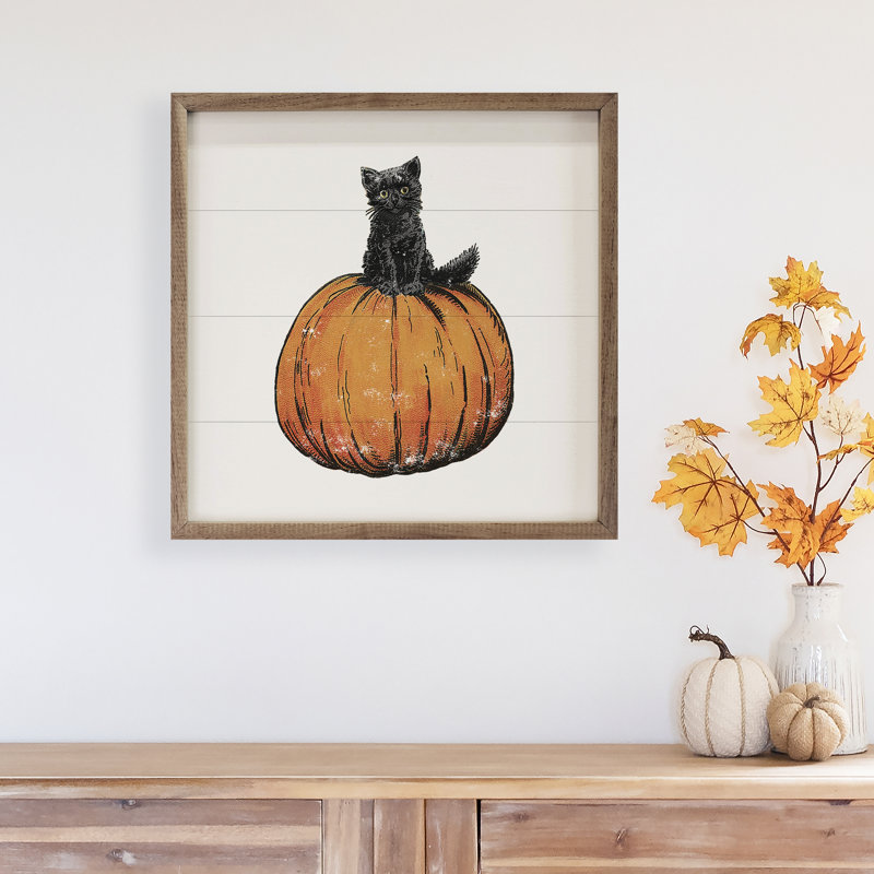 Chat rétro vintage sur citrouille d'Halloween, H 24 po x l 24 po