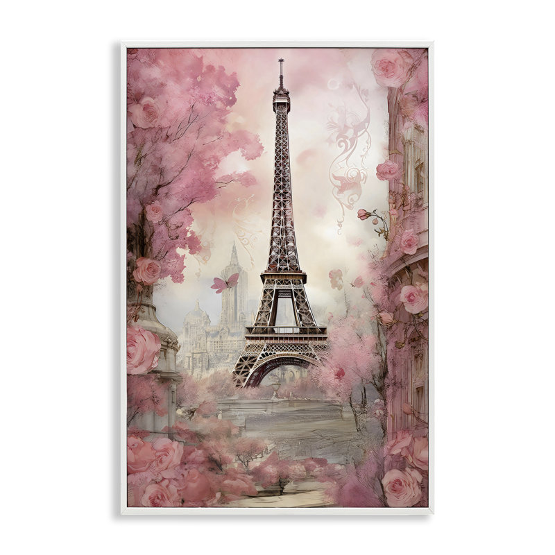 Vue de la ville de Paris en fleurs, estampe numérique, design by Creative Studio, Giclée encadrée blanc bord de mer