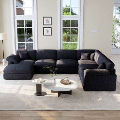 Modern 7 - Piece Corner Sectional Sofa Cloud Couch With Removable Ottomans