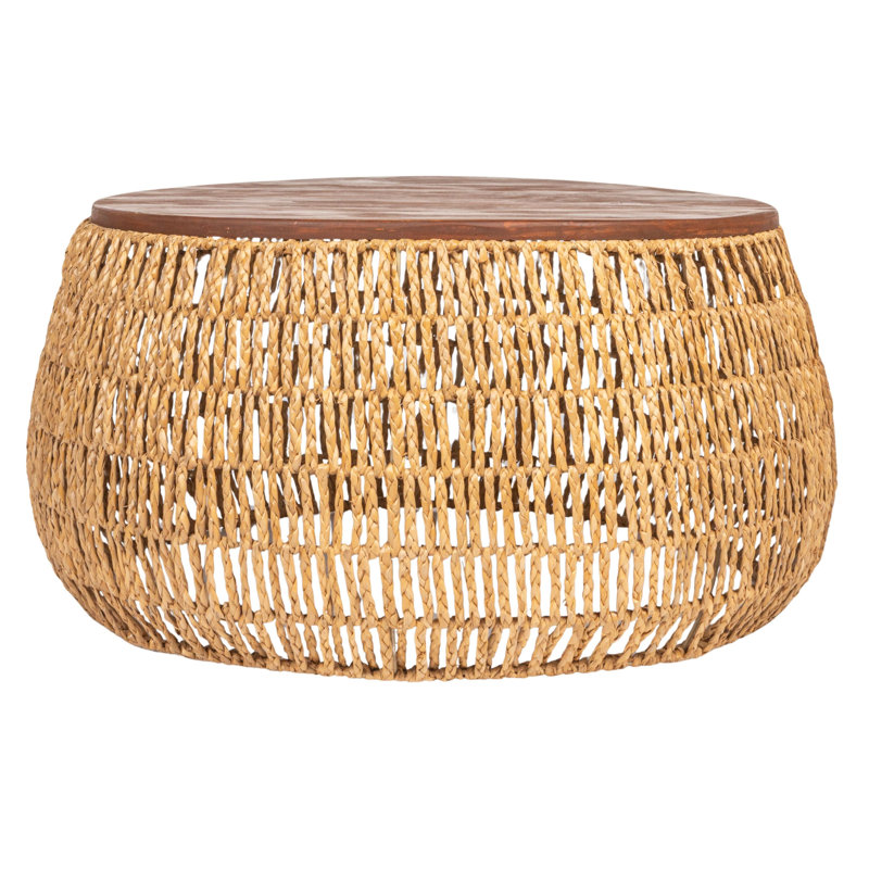 Serena Hand-Woven Seagrass and Pine Wood Round Coffee Table, Natural, Brown/Brown