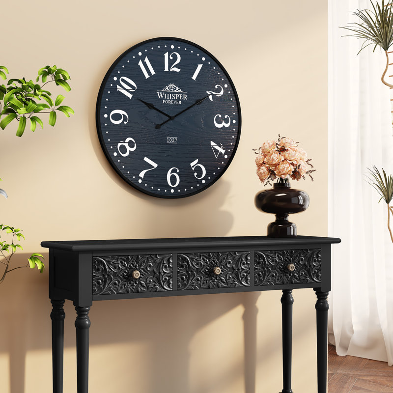 Horloge murale 24 '' Silent Decor, horloge murale en bois pour le salon, la chambre à coucher, le bureau, Bleu